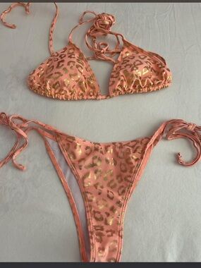 Orange leopard print bikini set size medium